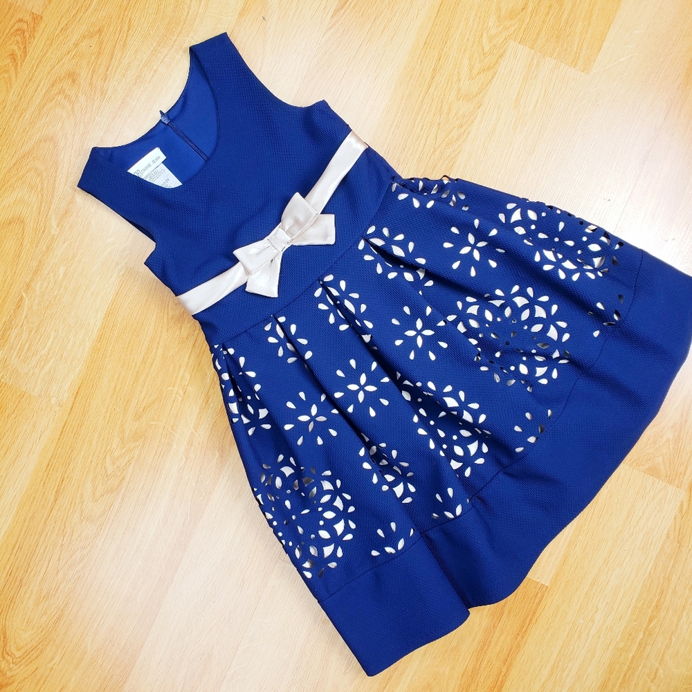 Girls Bonnie Jean Navy and Gold Dress Size 7